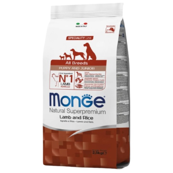Dry food "Monge" for puppies of all breeds with lamb and rice flavor 800g