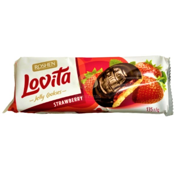 Печенье "Roshen" Lovita сдобное с желейной начинкой клубника 135г