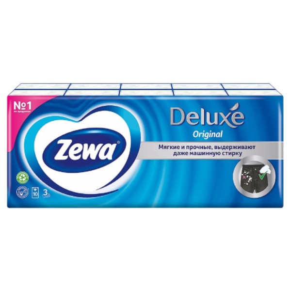 Платки носовые бумажные "Zewa" Deluxe 3-х слойные 10шт