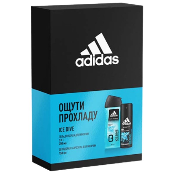 Gift set for men "Adidas" Feel cool shower gel 250ml and deodorant aerosol 150ml