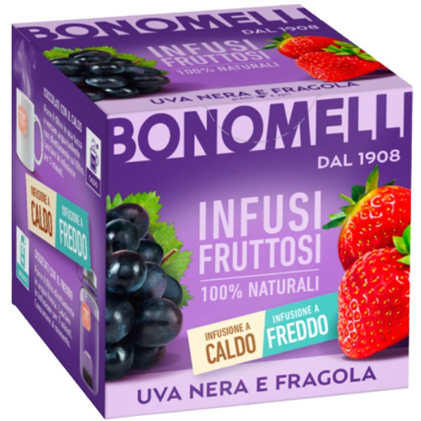 Чай "Bonomelli" травяной с черным виноградом и клубникой 12 пакетиков 24г
