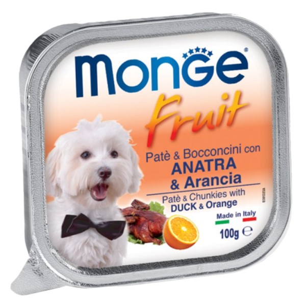Wet food "Monge" for dogs of all breeds with duck and orange flavor 100g