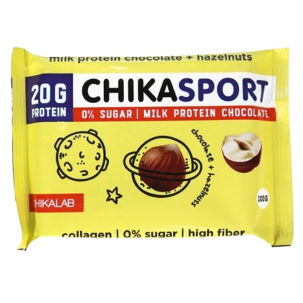 Chocolate bar "ChikaLab" protein milk with hazelnuts 100g