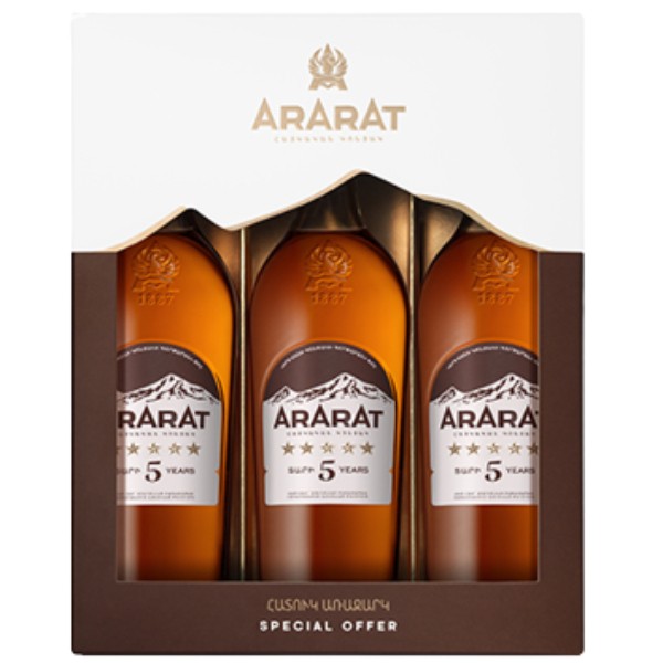 Cognac "Ararat" 5 years old in a box 3x0.5l