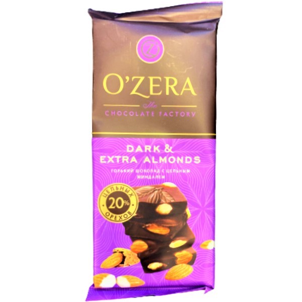 Chocolate bar "O'Zera" dark with whole almonds 90g