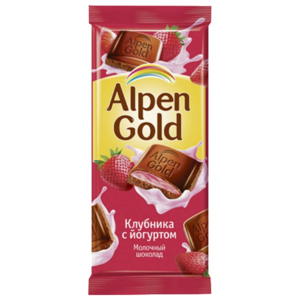 Շոկոլադ «Alpen Gold» կաթնային ելակ յոգուրտ 85գ