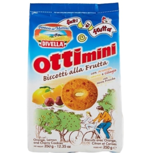 Cookies "Divella" Ottimini rings with pieces of orange, lemon and cherry 400g