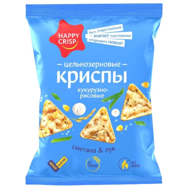 Chips "Happy Crisp" whole grain corn-rice with sour cream and onion flavor 50g