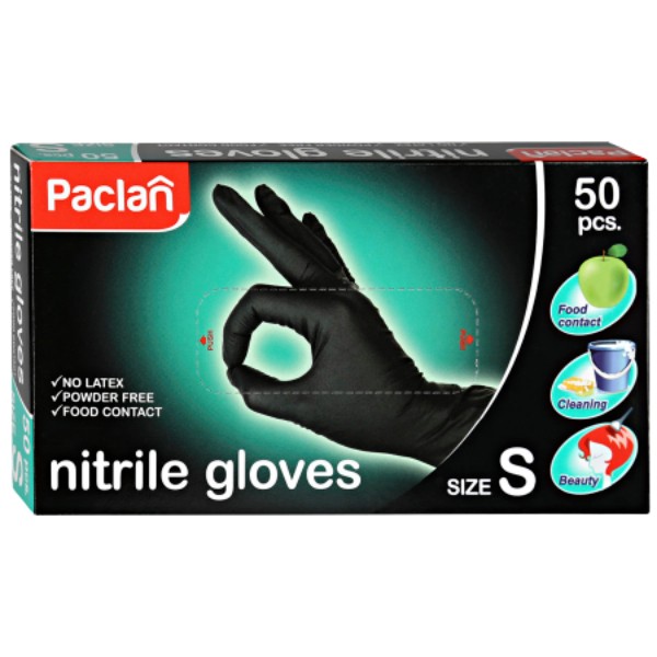 Перчатки "Paclan" нитриловые черные S 50шт