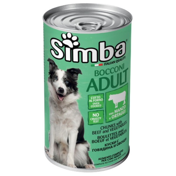 Պահածո շների համար «Simba» տավարի մսի կտորներ բանջարեղենով 1230գ