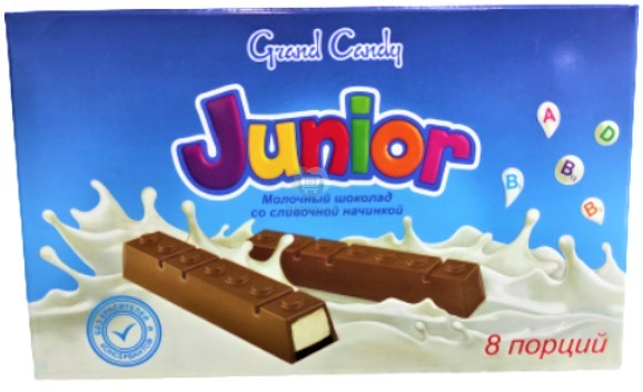 Շոկոլադե սալիկ «Grand Candy» Ջունիոր կաթնային միջուկով 114գր