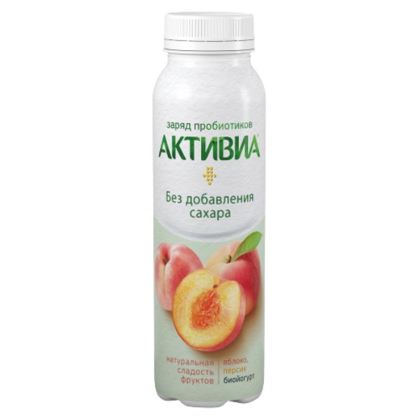 Биойогурт питьевой "Активиа" с персиками и яблоками без сахара 2% 260г